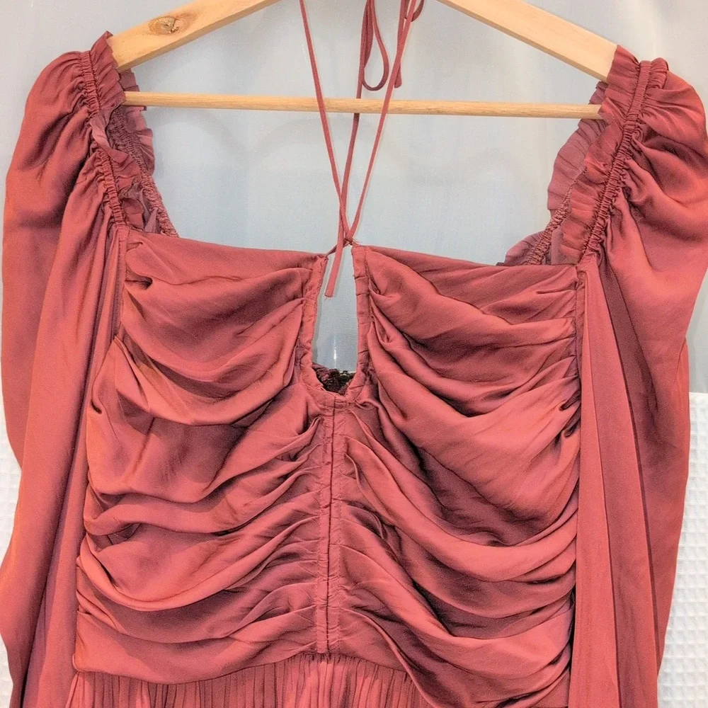 ULLA JOHNSON Mirelle Tie Halter Peplum Blouse Desert Rose Long Sleeve Size 8